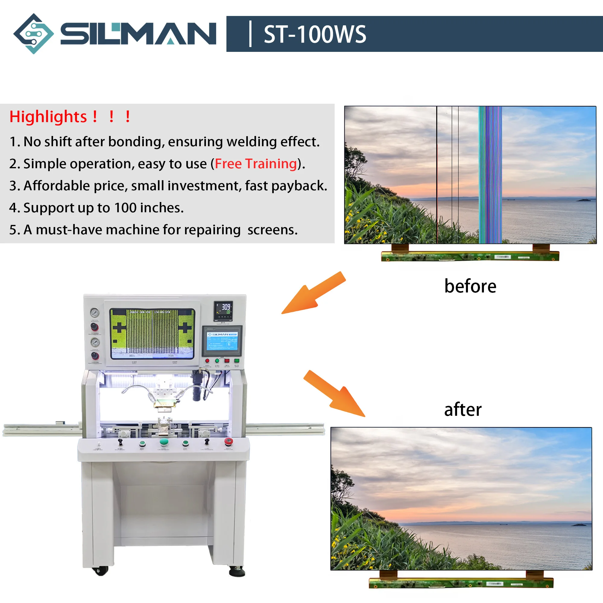 Silamn ST-100WS LCD Repair Machine ACF COF Bonding Machine LCD TV Bonding Machine For TV Screen Laptop Display COF Repairing