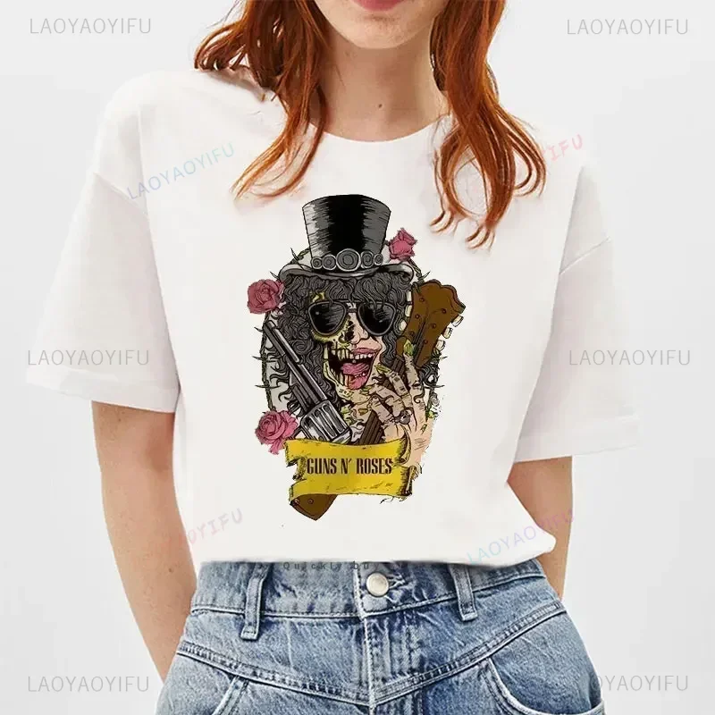 Pistola N Roses Print Dress Hip Hop Unisex Tees Fashion Punk Cotton T Shirt Guns N Roses T-Shirt Women Tshirt Street Rock Tops