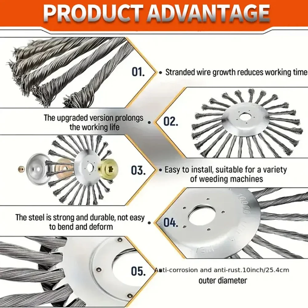 10/4/5Inch Weed Brush Cutter Head Lawn Mower Universal Grass Trimmer Head Steel Wire Wheel Brush Disc Garden Trimmer Head Weed