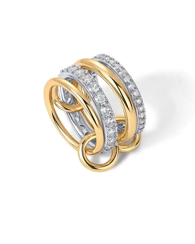 

Stackable Rings for Women Non Tarnish Cubic Zirconia Two-Toned Silver Gold Plated Multi Mixed Metals gift