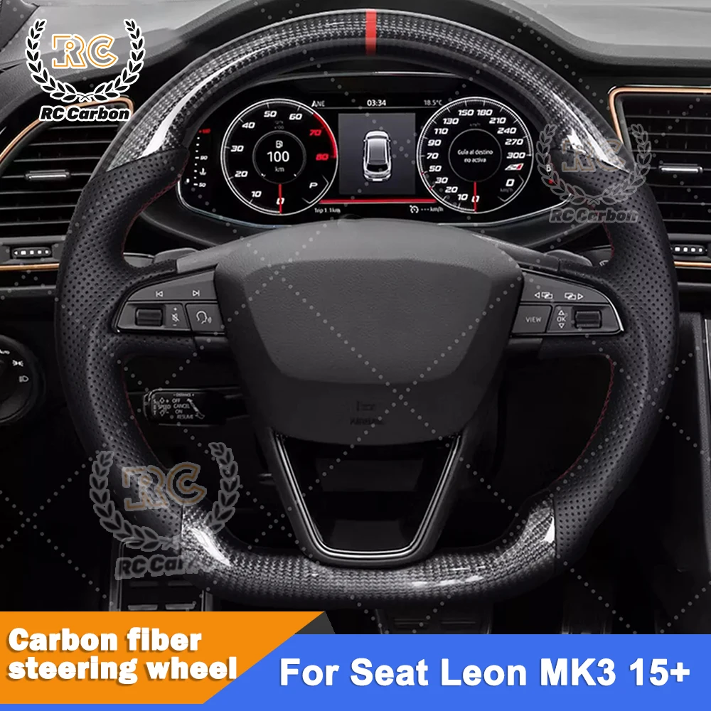 

Real Carbon Fiber Steering Wheel For Seat Leon Cupra FR 5F MK3 2013-2020 Perforated Leather Wheel Modification Accessories