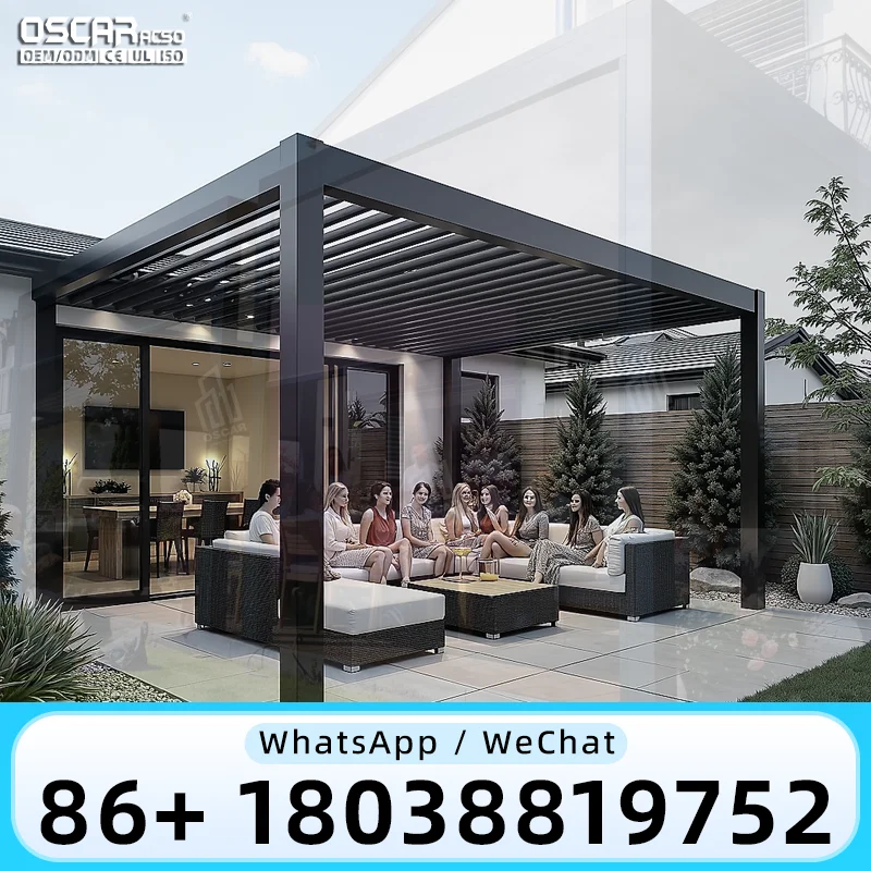 Durable Aluminum Patio Pergola with Retractable Canopy and Adjustable Louvers Innovative Weatherproof Backyard Deck Garden USA E
