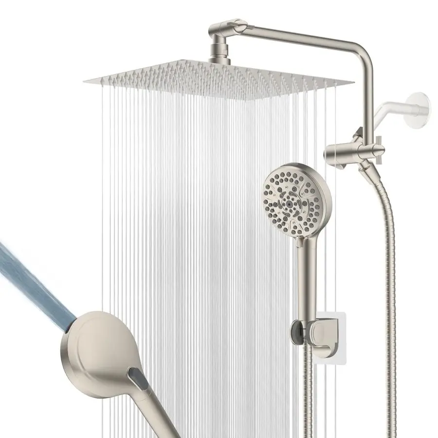 

Цельнометаллическая душевая лейка, ручная лейка для душа с высоким давлением и 10 режимами распыления, комбинированная душевая система с 11 регулируемыми удлинителями для душа