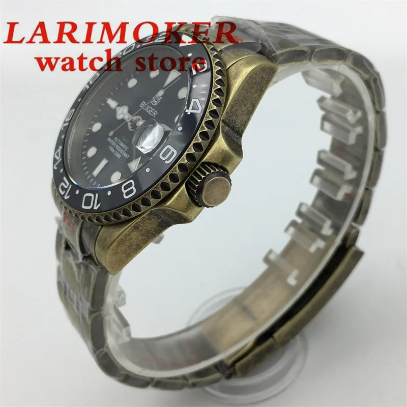 Heren Horloge 40Mm Duiken Automatisch Horloge Nh34 Gmt Letters Bronzen Oester Armband Keramische Lichtgevende Rand