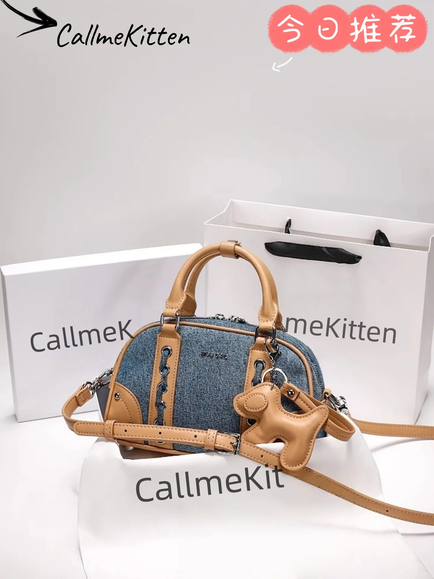 

Retro and Luxury Handbag with Denim Denim Canvas and Pendant Women's Popular and Stylish Shoulder Crossbody Bag for Dating