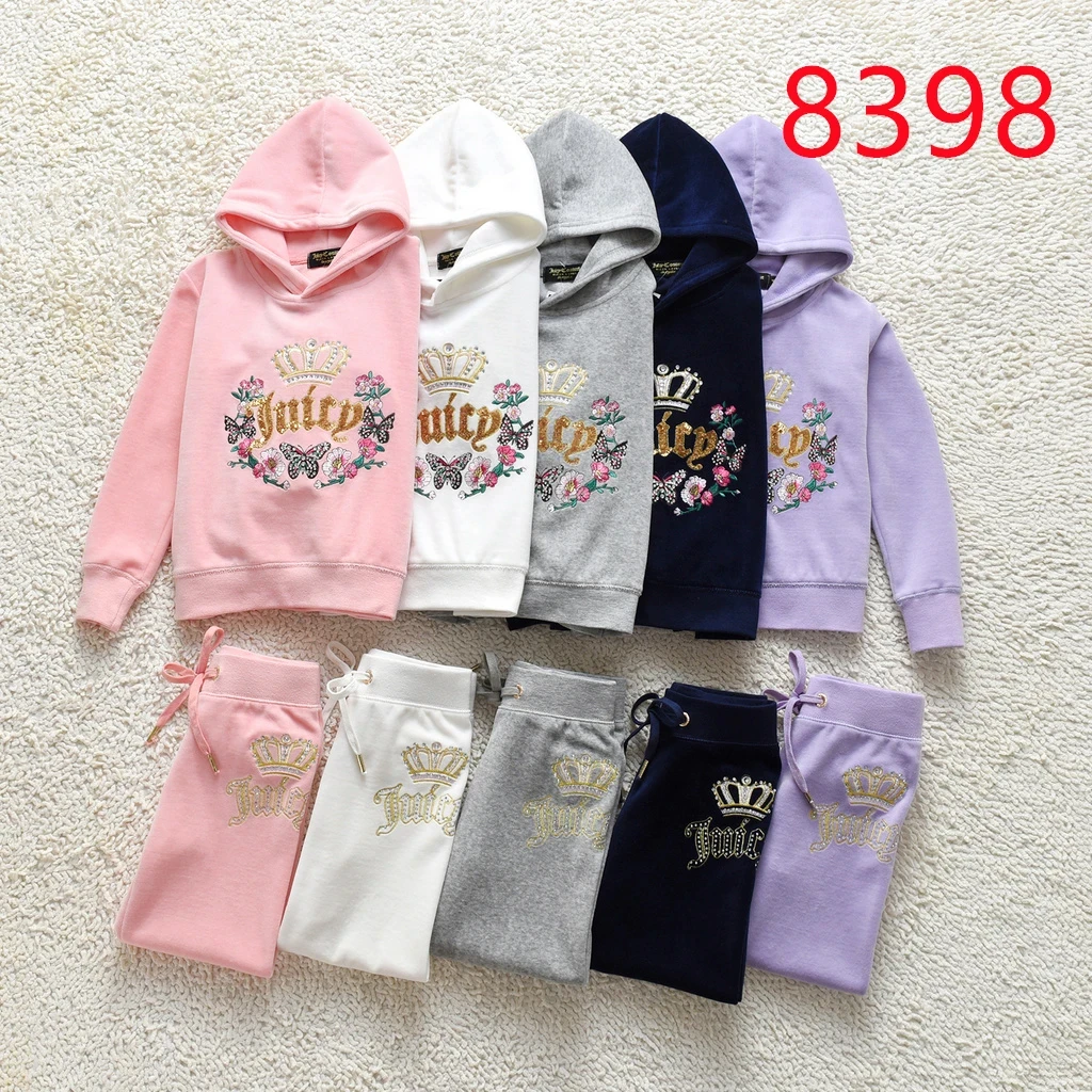 juicy Kids Velvet Tracksuit Children Suit Fall/Winter Girl Clothing Set Velour Sweatshirts and Pants Two Piece Children Suit