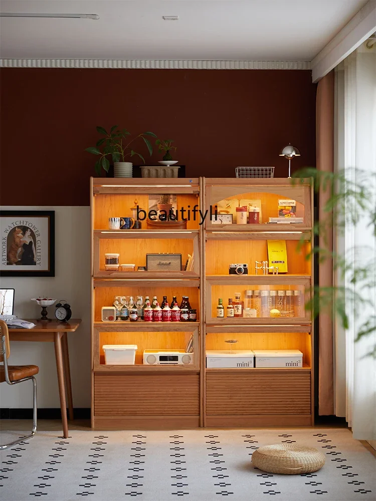 

Cherry wood solid wood floor-to-ceiling bookshelf Nordic glass door combination display cabinet Edge cabinet9344