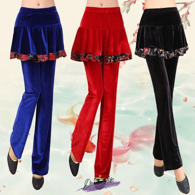 

Новые бархатные танцевальные брюки для женщин, осенне-зимние, из молочного шелка, для выступлений, больших размеров, для квадратных танцев
