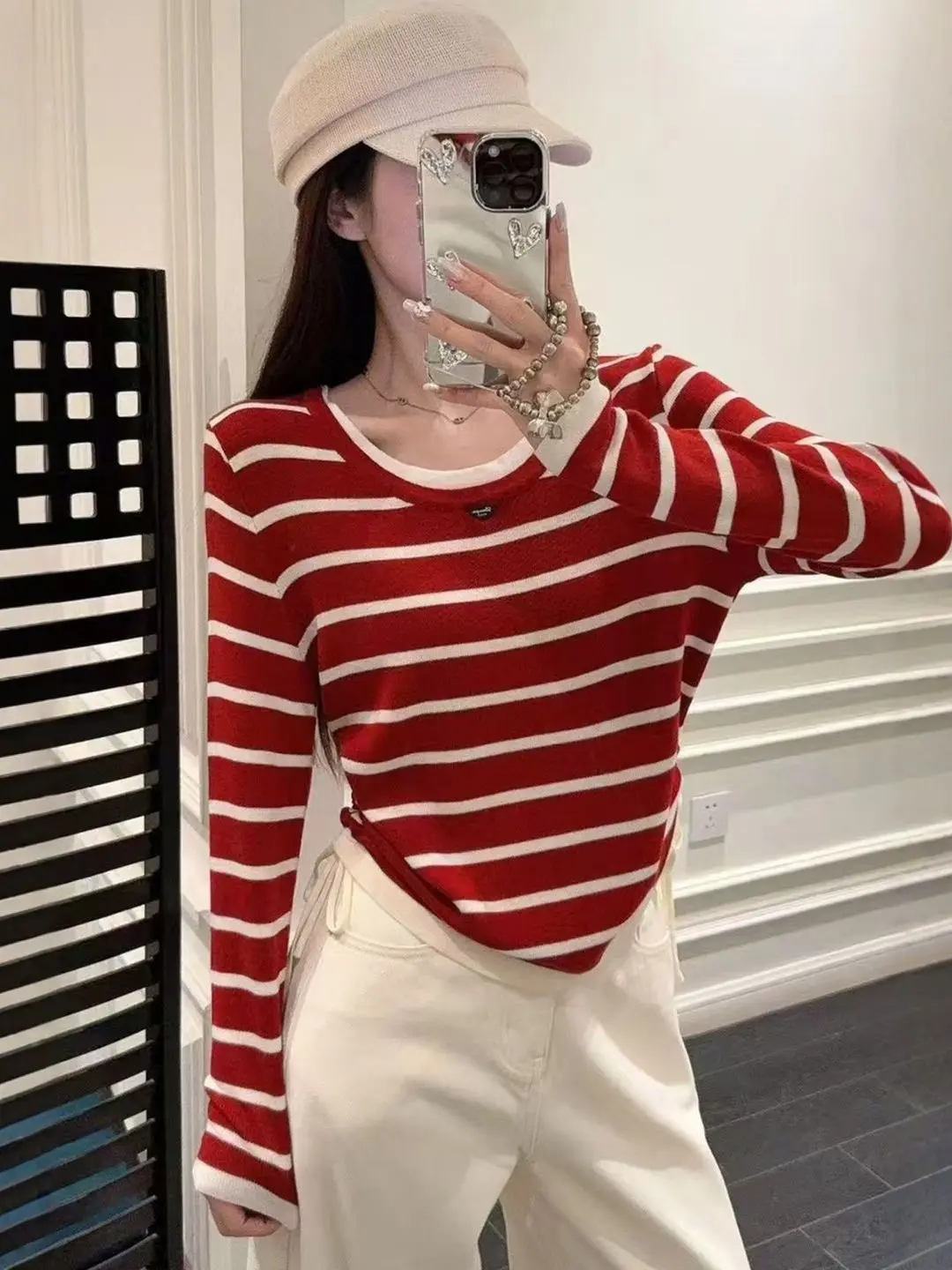 

Мягкая трикотажная женская футболка Long Sve в полоску, цветная блузка, базовый слой, удобный универсальный повседневный модный свитер