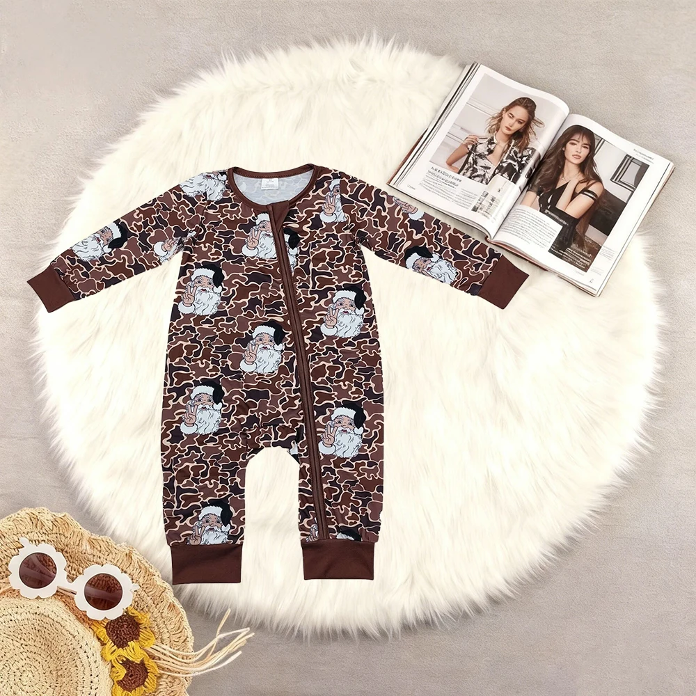 10.28 Baby Boys Rompers Baby Infant Boys Christmas Camo Santa Zip Rompers