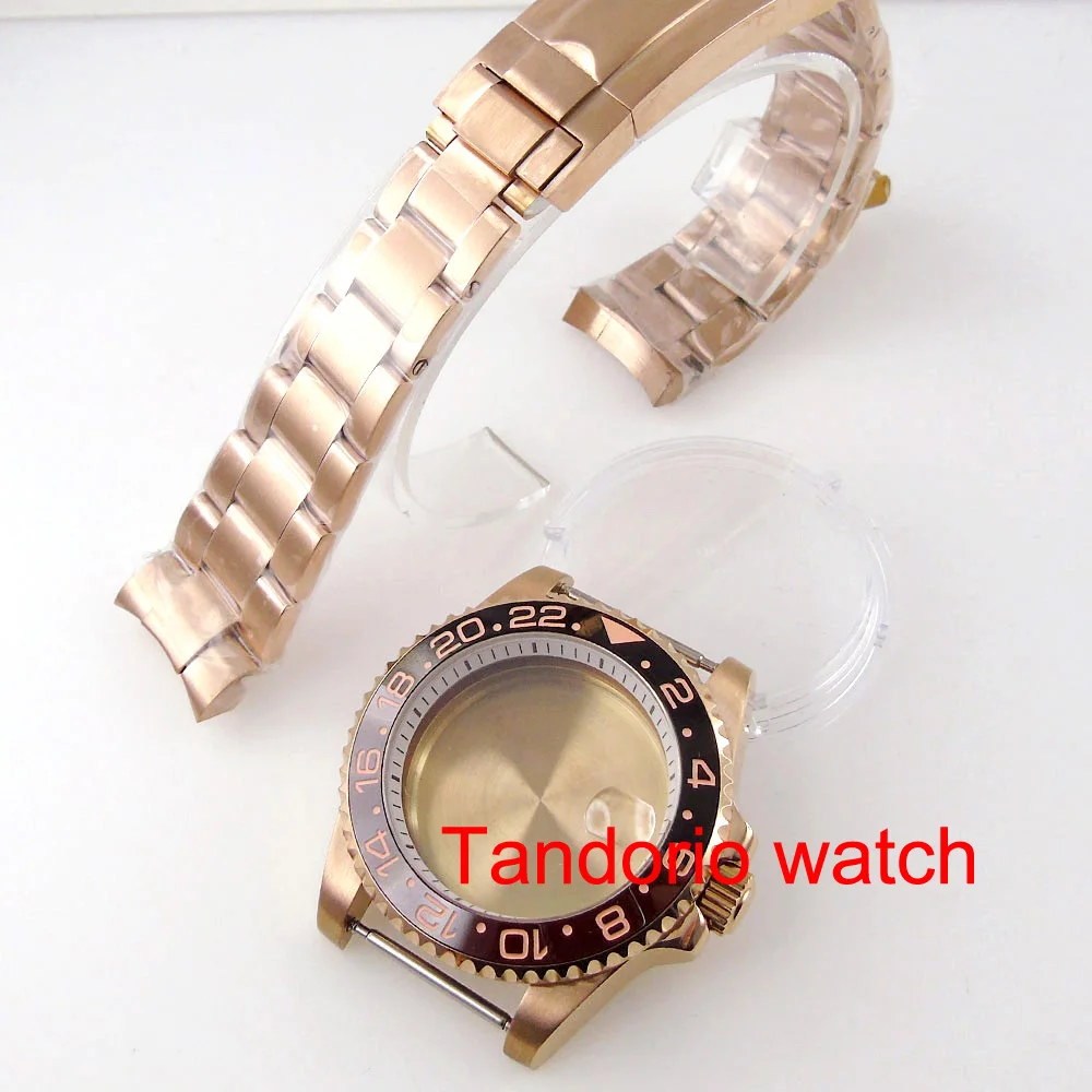 40mm Fit NH35A NH36A Rose Gold Coated Watch Case Ceramic Bezel Insert Date Windown Unidirectional Bezel