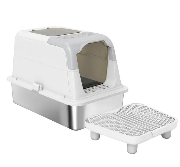 

PawHut Extra Large Stainless Steel Litter Box, Enclosed Cat Litter Box with Scoop, Deodorizer Bag, Sand Drop Pedal
