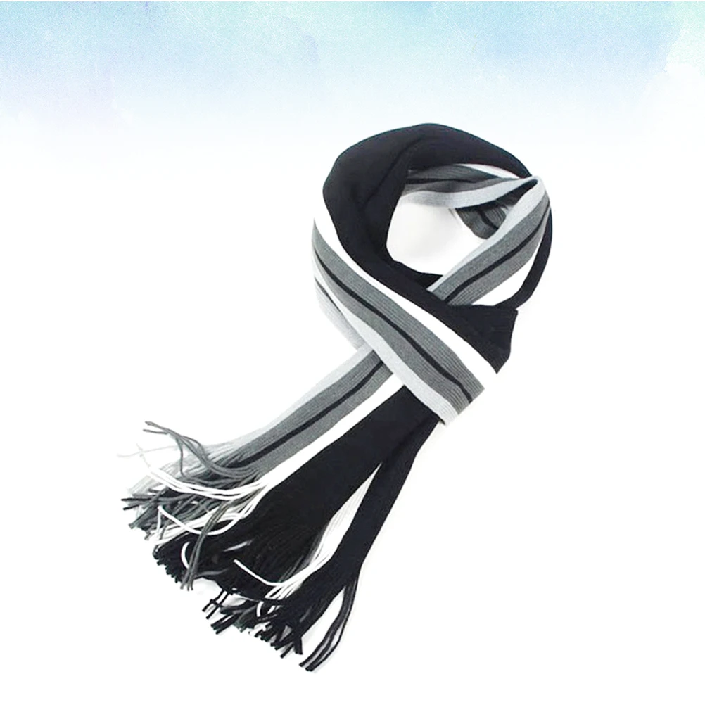 

Fashion Men Scarf Long Cotton Stripe Business Winter Warm Padded Plaid Neckwear Headwear Gift For Husband Father Friends Black