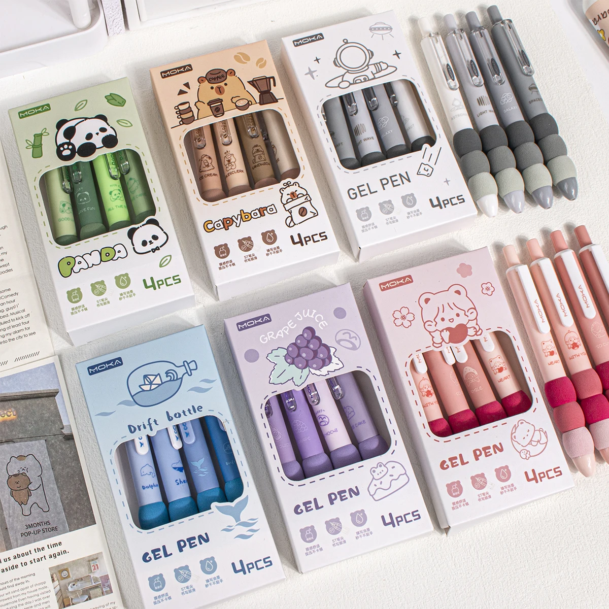 

4Pcs Cute Cartoon Gel Pen Set, 0.5mm Fine Tip Soft Grip Pens for Students, School & Office