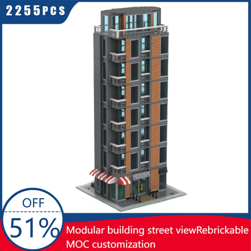 

2255 детали MOC, креативный городской вид на улицу, модульный жилой небоскребок, модель строительного блока, сделай сам, детская сборка, кирпичи, игрушки, подарки