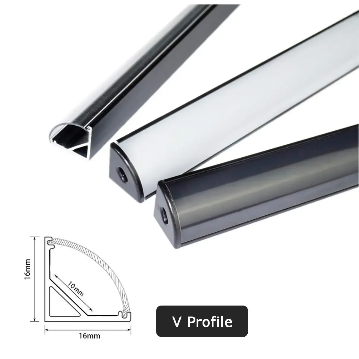 100pcs V/U/W Style LED Aluminum Profiles for Cabinet Lighting – Light Bar Channels with Transparent/Milky/Black Covers