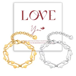 Vnox Handmade Chain Bracelet For Women Girls,Dainty Stainless Steel Heart Links Wristband,Jewelry Valentine's Day Gift Card