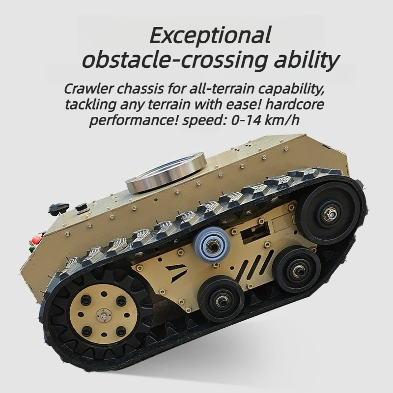 รถขนส่ง RC แชสซีแบบติดตั้งบนแทร็ก หุ่นยนต์หมุนได้ 360 องศา  มอเตอร์ไร้แปรงสำหรับทุกสภาพพื้นผิว  รีโมทคอนโทรล 2.4G รถหุ้มเกราะ