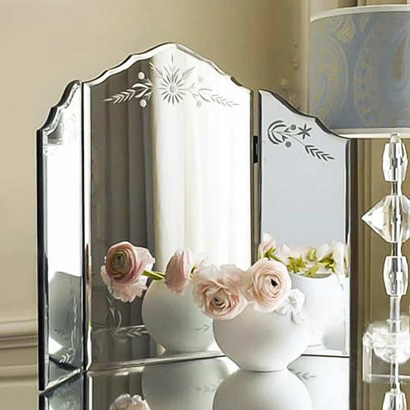 Carved tri-fold mirror neoclassical bedroom dressing mirror personalized creative decorative mirror