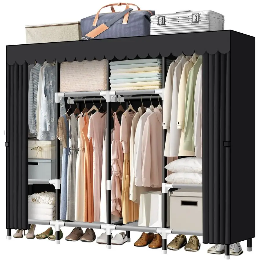 

Портативный шкаф, 67-дюймовый шкаф для подвешивания одежды с 4 стержнями для подвешивания, органайзер для хранения одежды со стальной трубкой 25 мм для