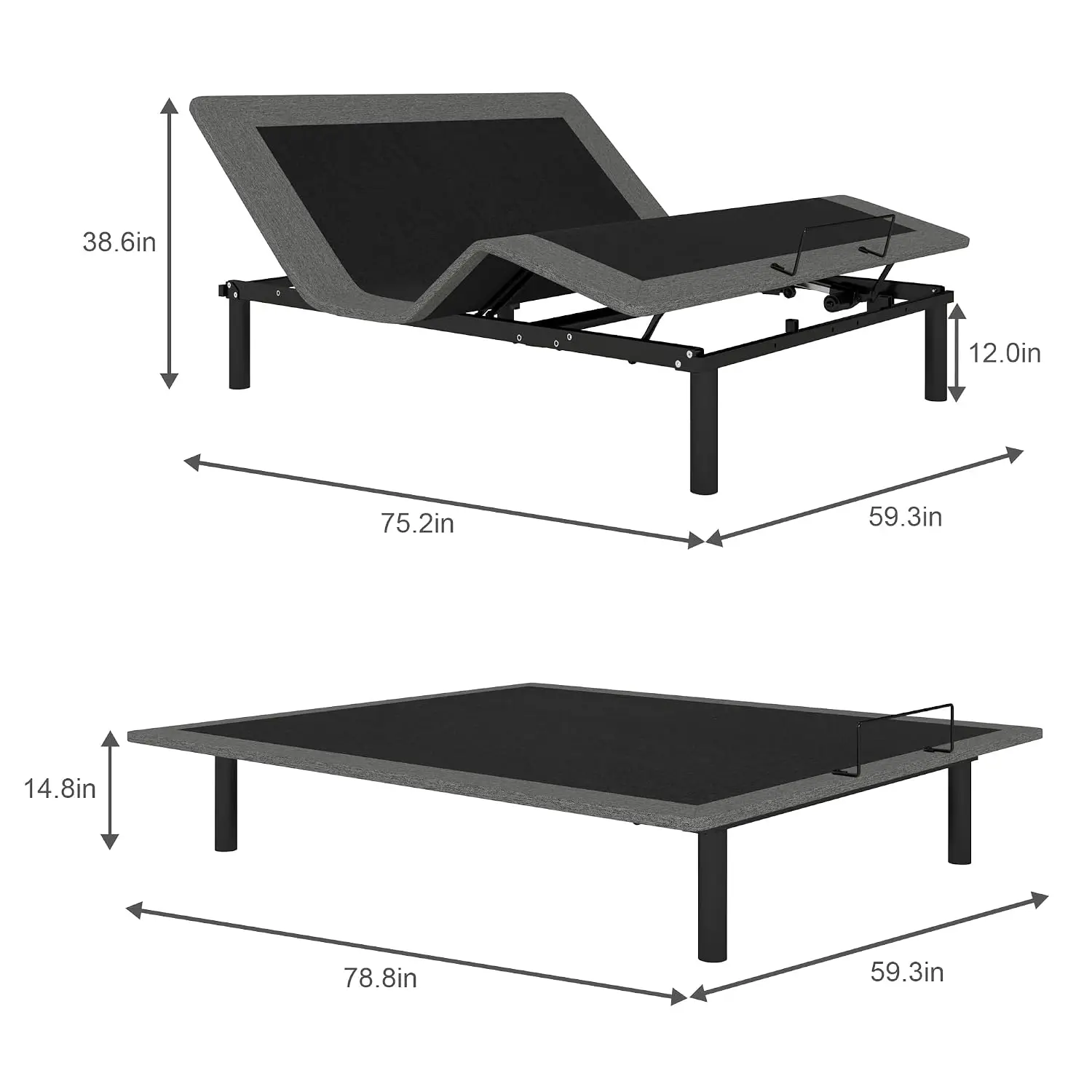 Queen Size Electric Adjustable Bed Frame, Wireless Remote, Quiet Motor, Head & Foot Incline, Easy Assembly, Customized