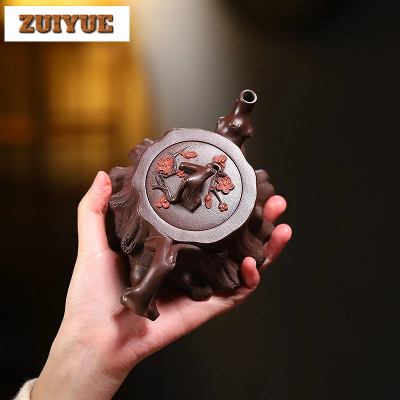 240ml Yixing Purple Clay Teapots Master Handmade Dwarf Plum Blossom Stump Pot Raw Ore Purple Mud Kettle With Filter Zisha Teaset