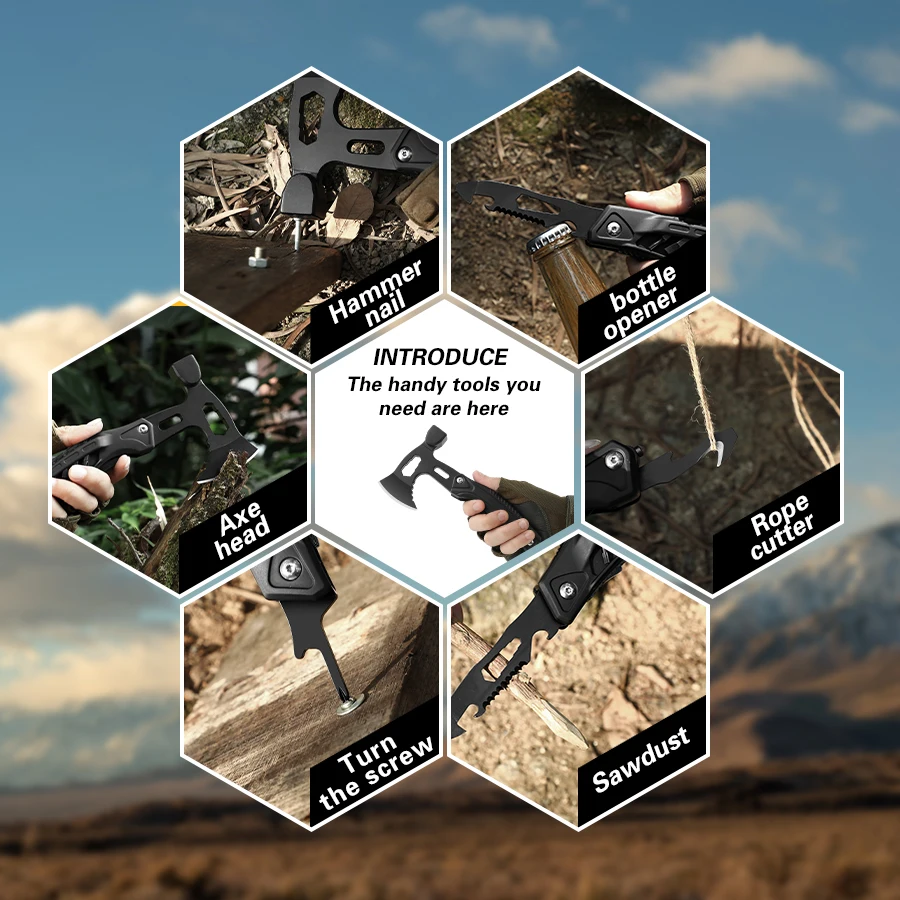 23-in-1 Outdoor-Axt: Messer, Säge, Schraubendreher, Flaschenöffner. Leicht, kompakt. Perfekt für Camping und Überleben. Tolles Geschenk für Männer.
