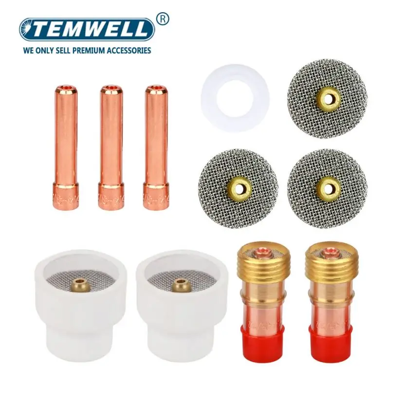 11pcs TIG Welding 14#  White Ceramic Nozzle Alumina Cup Kit Torches WP17 18 20 26 Stubby Collets Body Gas Lens Sets