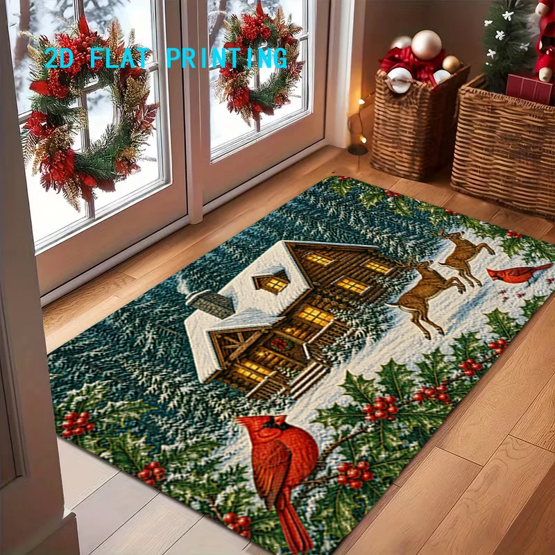Xmas Cute Puppy Floor Rug 2D Printing Doormat Jingle All The Way Dog Print Winter Holiday Indoor Porch Home Accent
