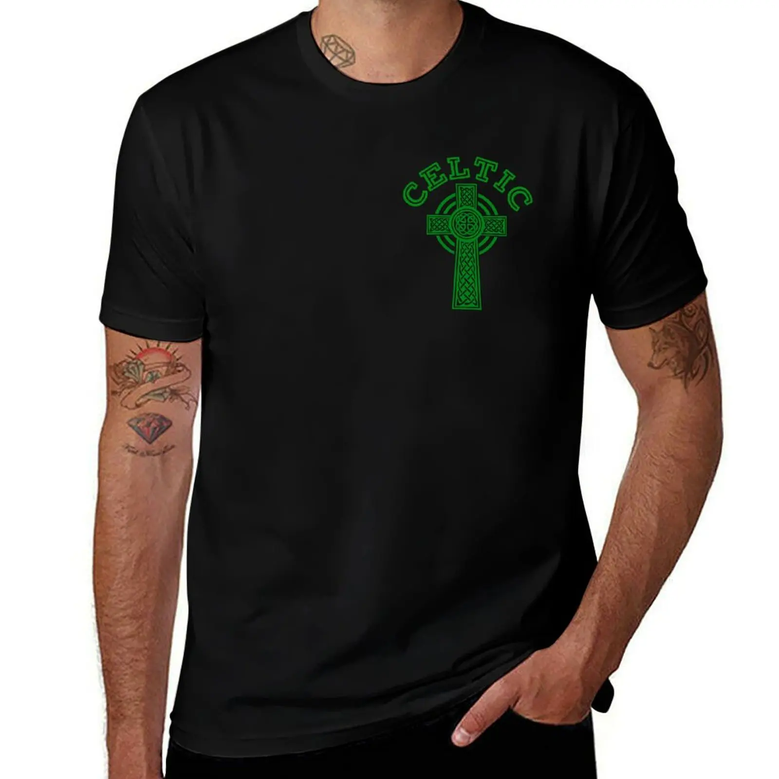 Camiseta verde Glasgow Celtic Cross, camisetas divertidas, camiseta de algodón para hombre, camisetas de anime de verano, camiseta de gran tamaño