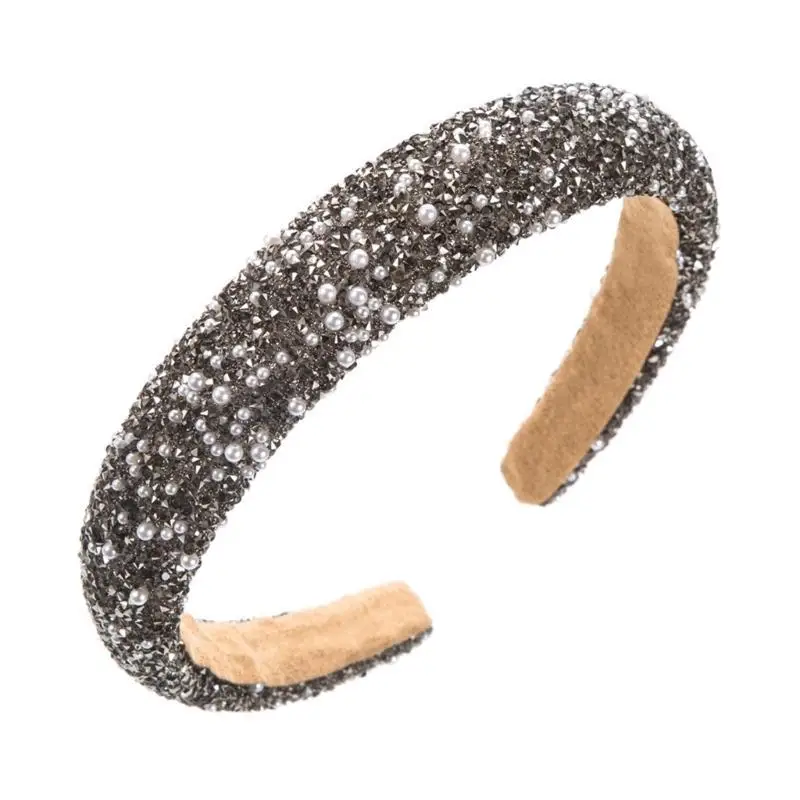 

652F Широкая повязка на голову с высоким черепом и сверкающими стразами, искусственным жемчугом для свадебных церемоний и носки