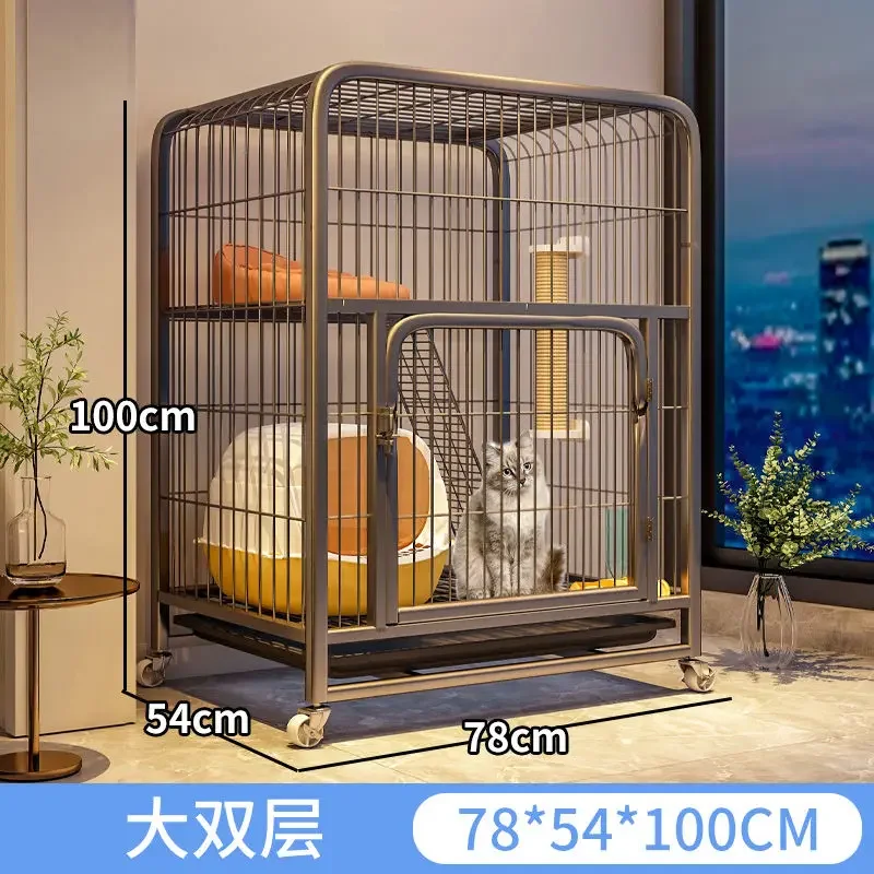 

Cat cage household indoor large free space with toilet cat villa pet two floors house cat house second and third floors