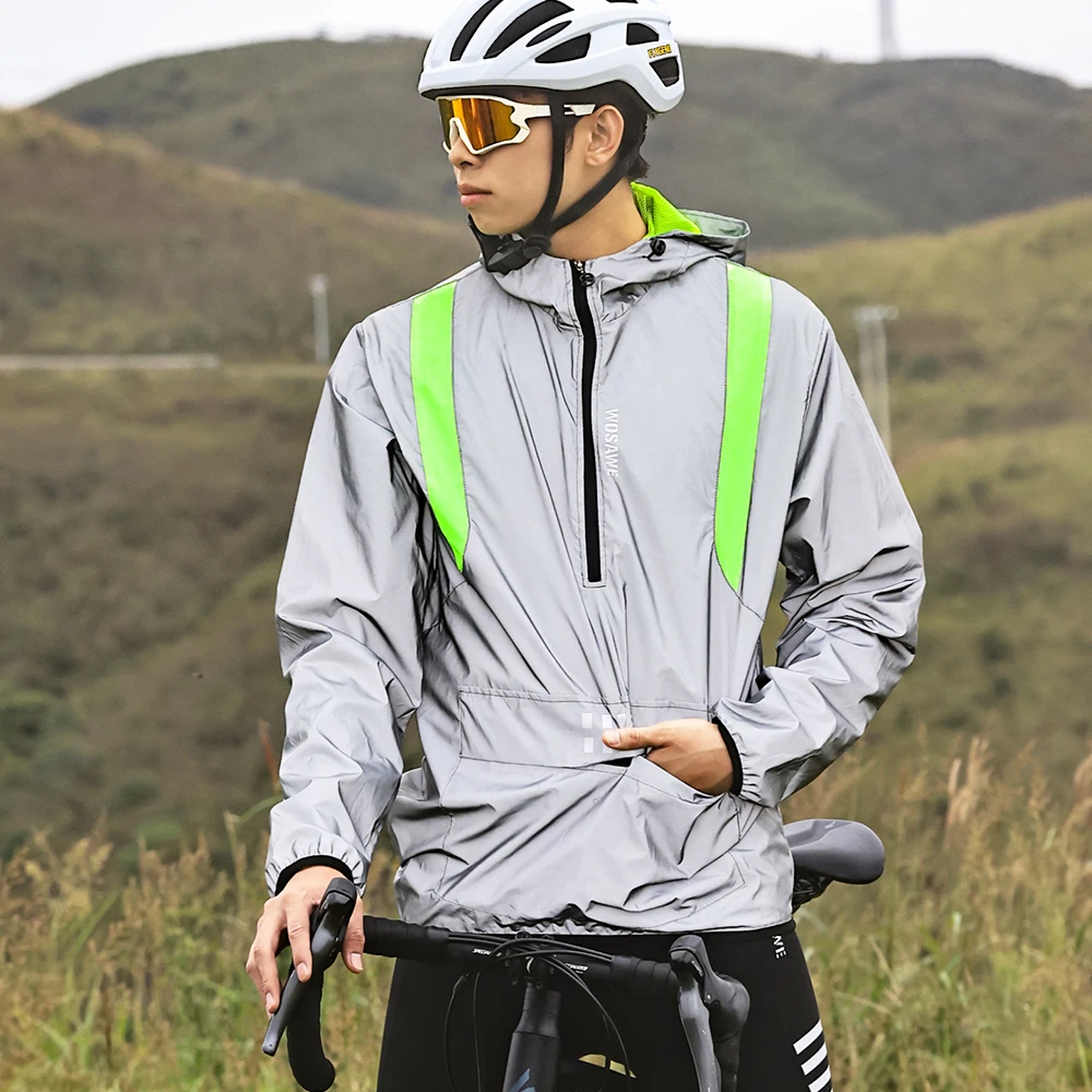 WOSAWE Vollreflektierende silberne Jacke, Radfahren, Windschutz, hohe Sichtbarkeit, Outdoor-Sportjacke zum Laufen