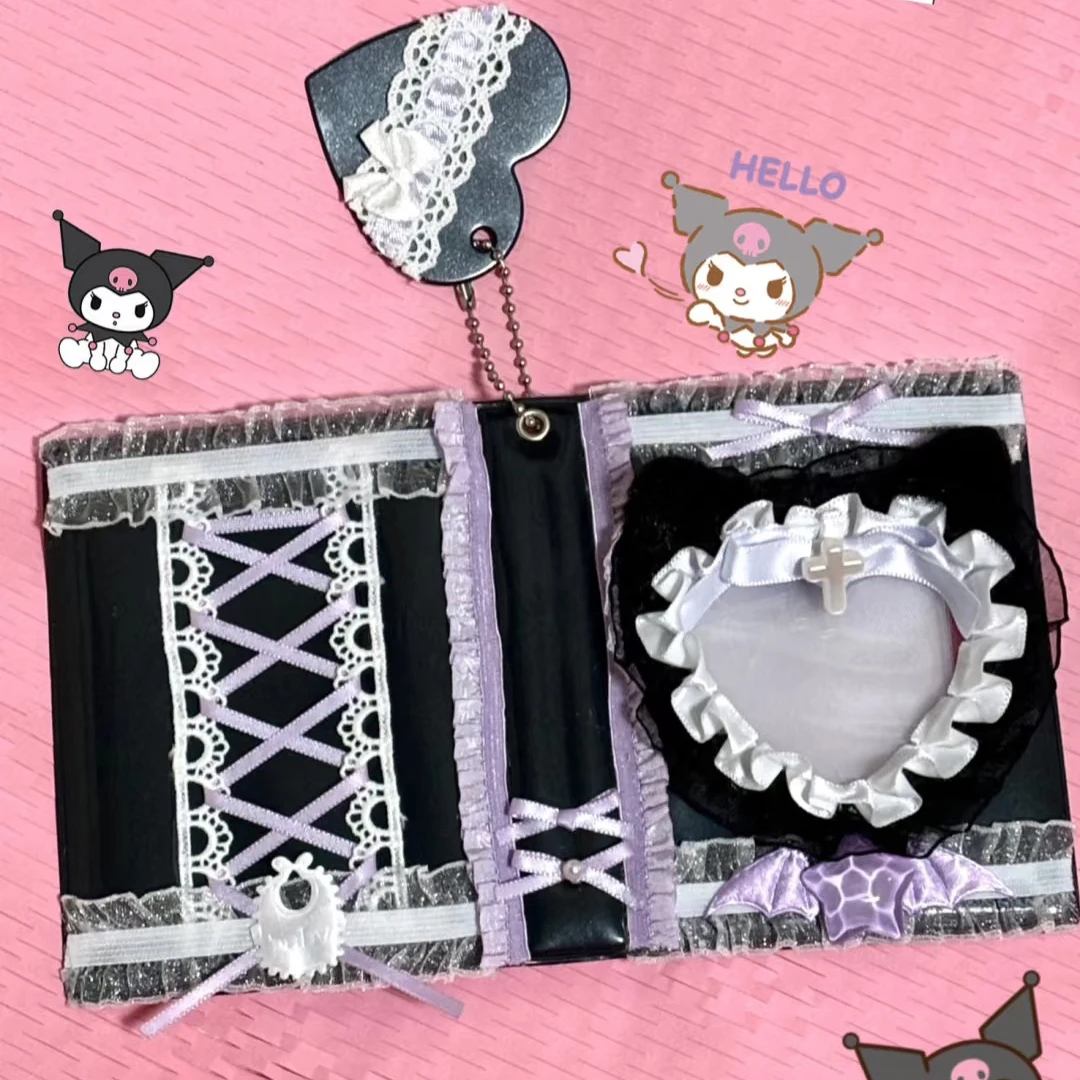Black Purple Lace Handmade Photo Cards Album Unique Photocards Binder for 3 Inch Cards PVC Album 36 Pages Purple Style