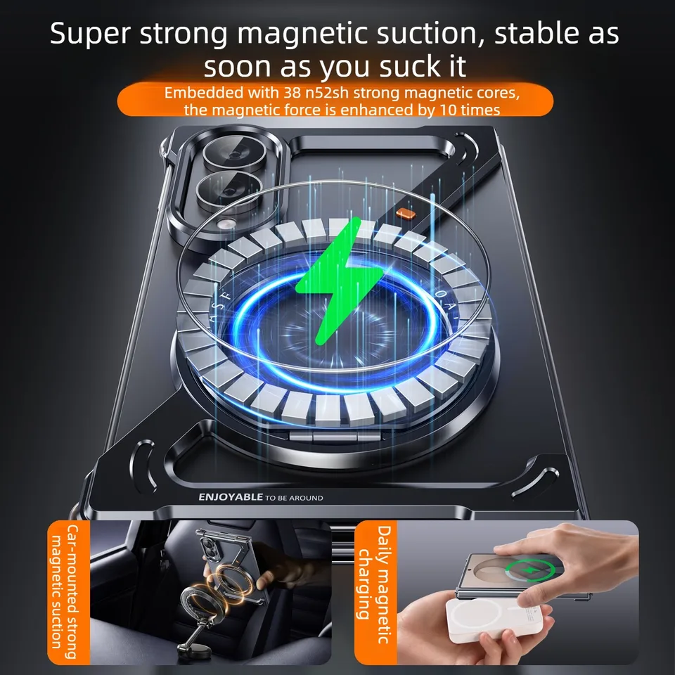 Funda metálica minimalista para Samsung Galaxy Z Fold 8 con soporte giratorio de 360°, marco de aluminio sin bordes, resistente a golpes 4
