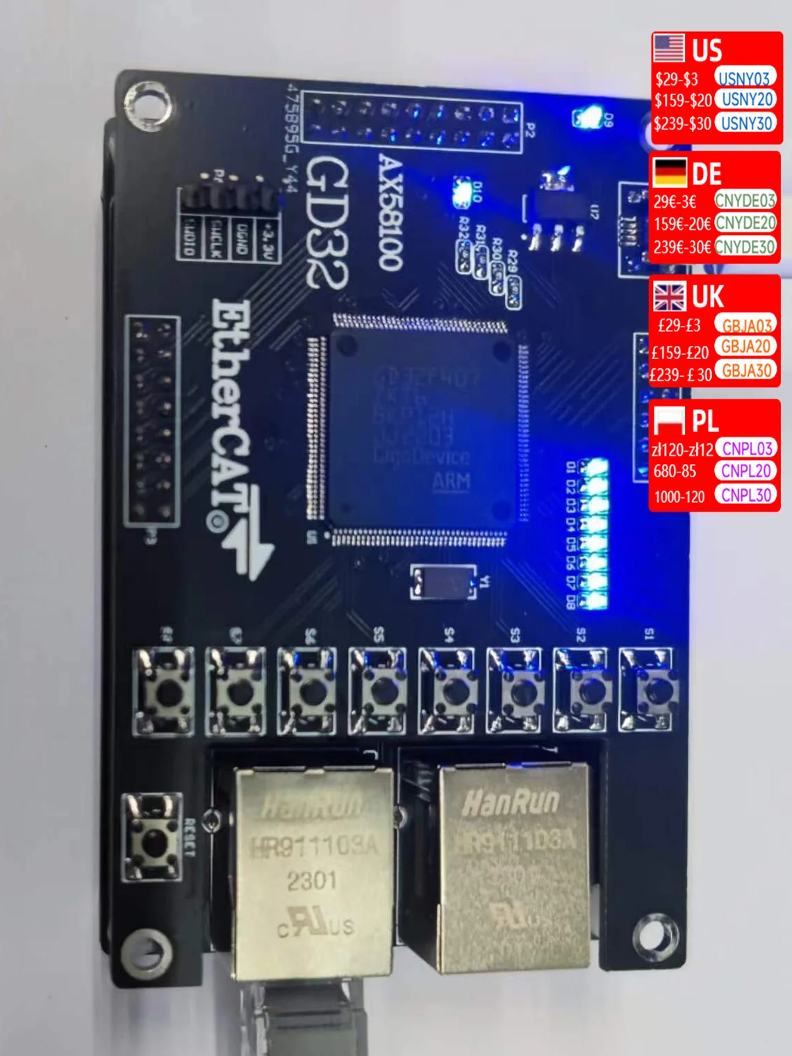 

AX58100 Slave GD32F407 макетная плата Ethernet slave 16IO CIA402