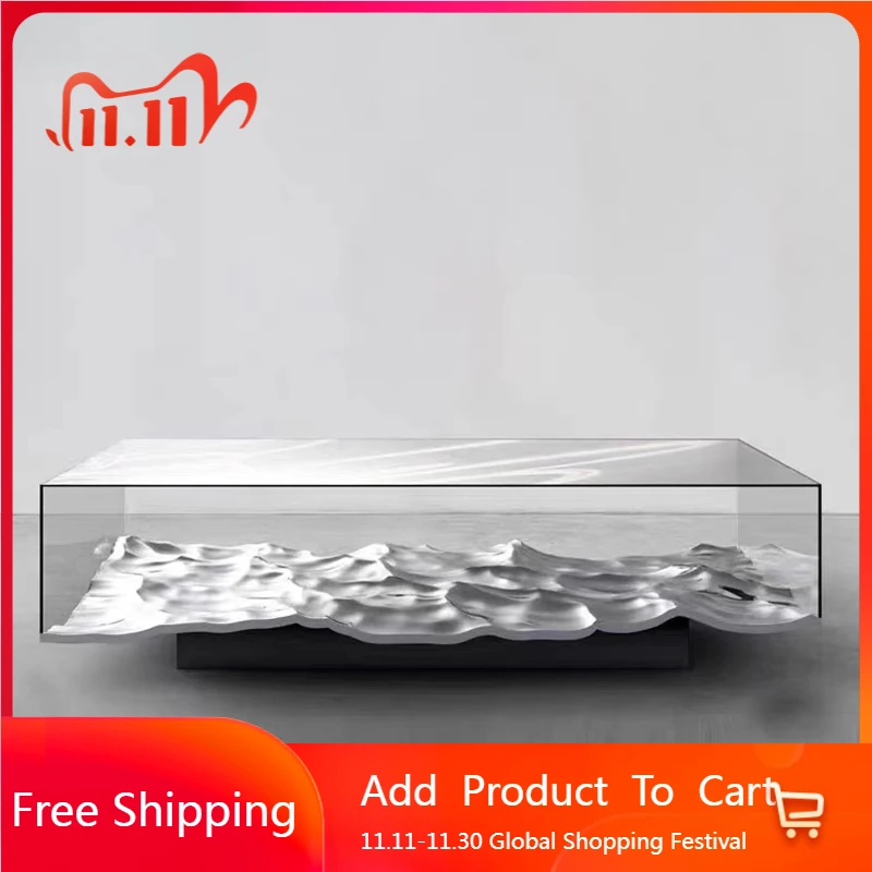 

Стеклянный журнальный столик в скандинавском стиле, эстетический дизайн, водонепроницаемый уникальный журнальный столик, прозрачный центр, мебель для прихожей