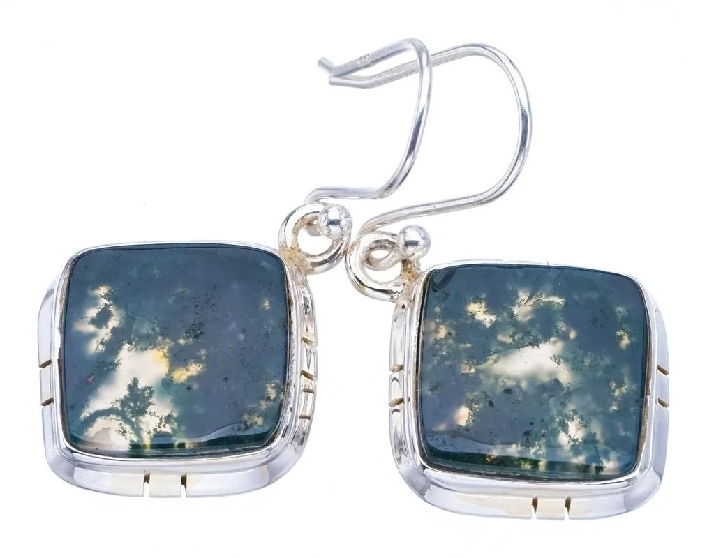 

StarGems Moss Agate Handmade 925 Sterling Silver Earrings 1.5" F6228