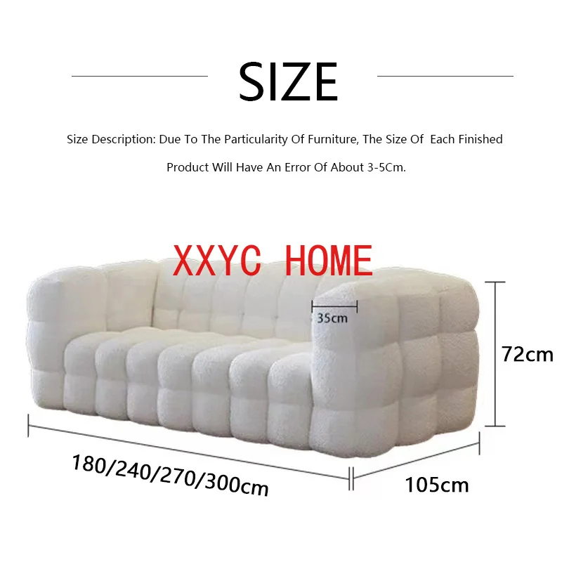 Modern Simple Fabric Sofa Cream Wind Lamb'S Wool Sofa Small Living Room Simple Fabric Sofa