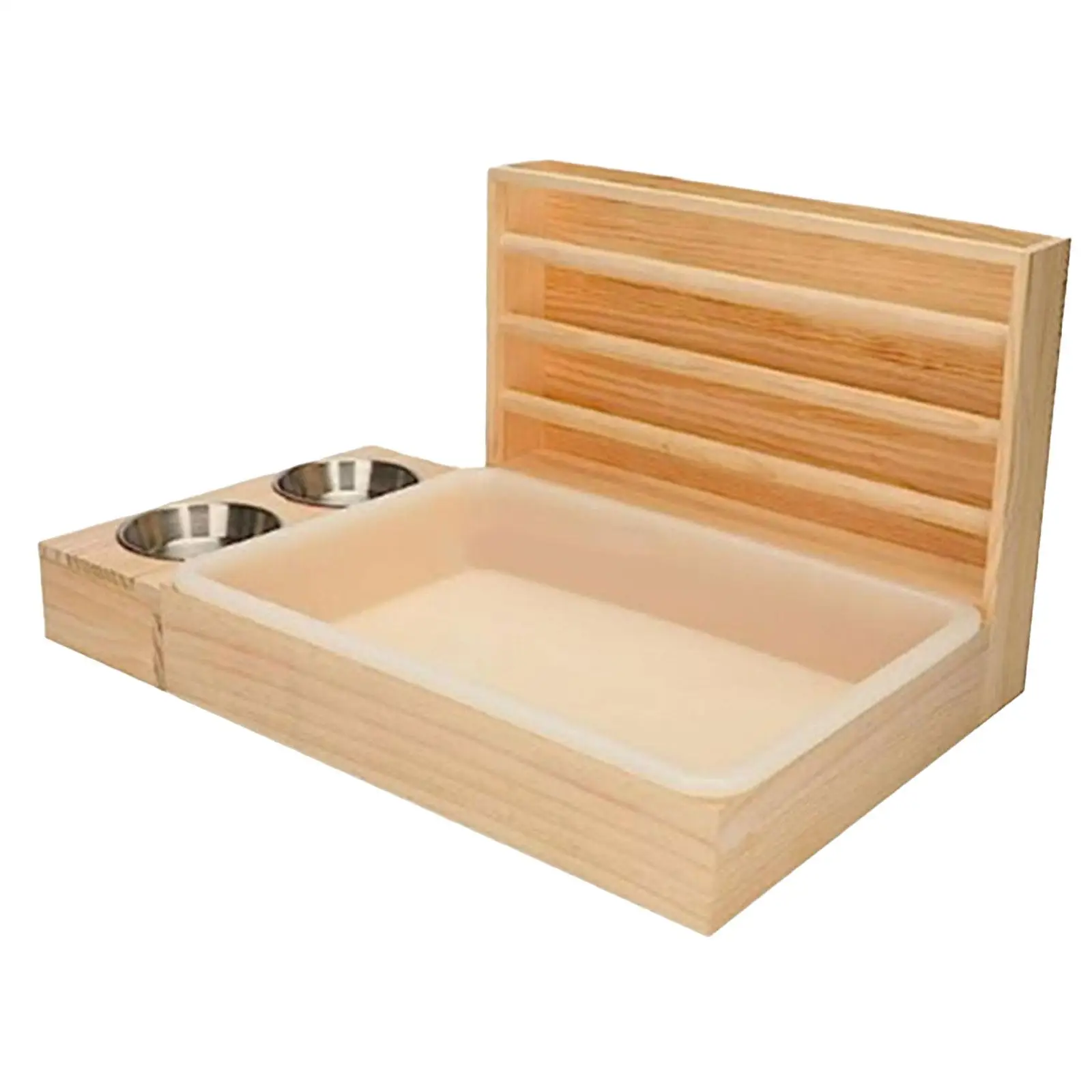 Bunny Feeder Manger, Wooden Hay Feeder, with Litter Box Bowls Water