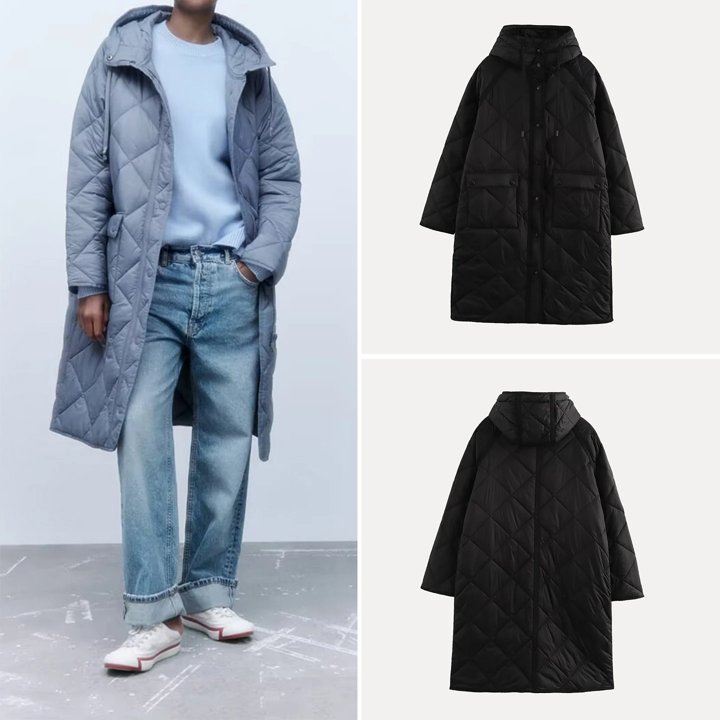 

2025 Winter New Women's Faion Long Version Versatile Personali Daily Outerwear Straight Cut Regular Sve Zipper Pure Color