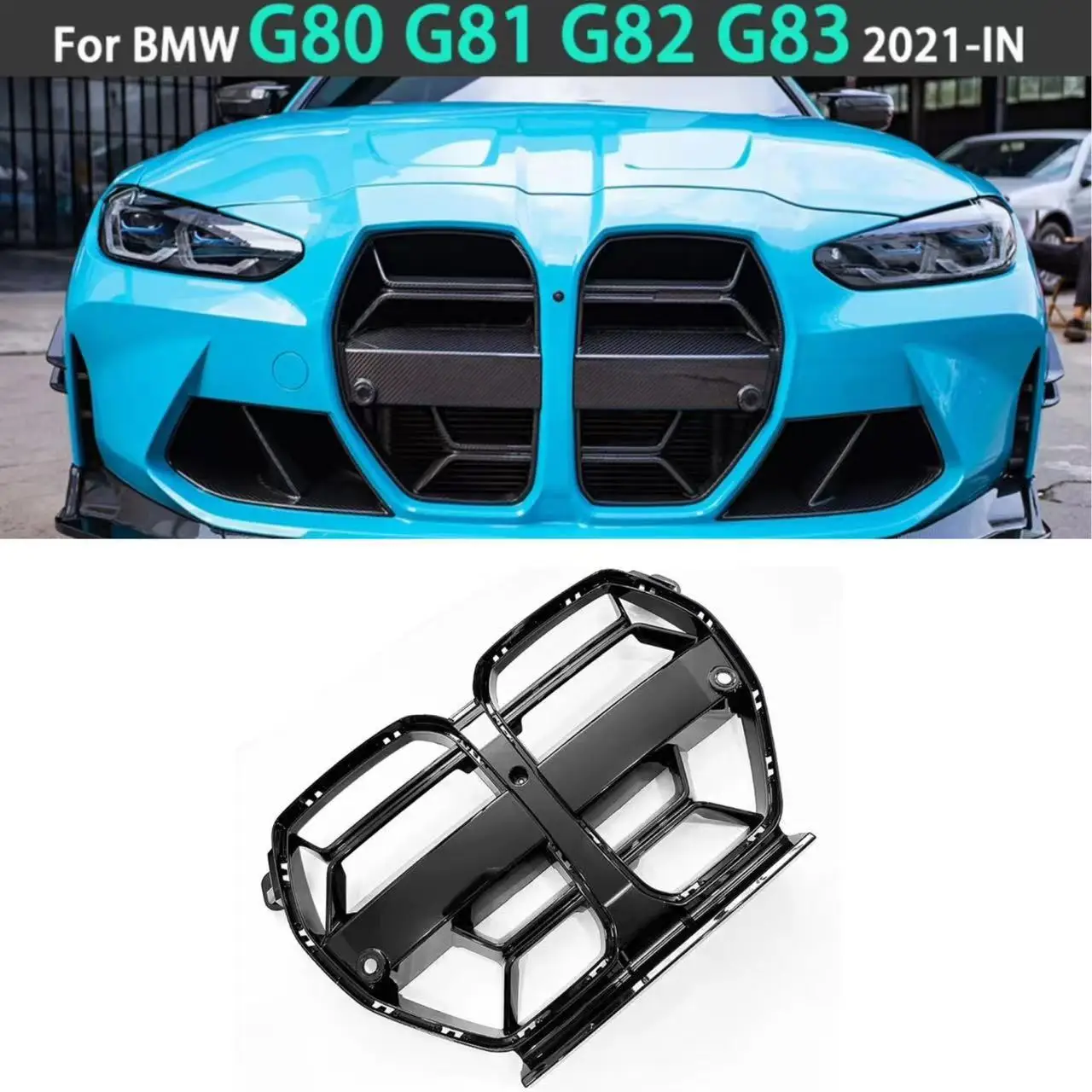 Front Bumper Grille for BMW G80 M3 G82 G83 M4 2021 2022 2023 CSL Style Front Hood Kidney Grill Carbon Fiber Look Glossy Black