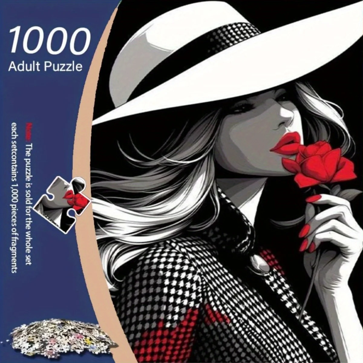 

Большой пазл для взрослых, 1000 шт., элегантная женщина в белой шляпе с красной розой, модный художественный декор высокой сложности, безрамный своими руками