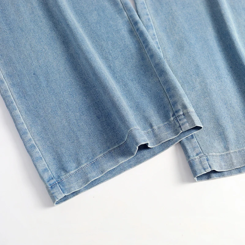 ZUZK Retro Summer Wide Leg Denim Pants For Women New Elastic Waist Thin And Loose Jeans With A Draping Feel Washed Casual Pants