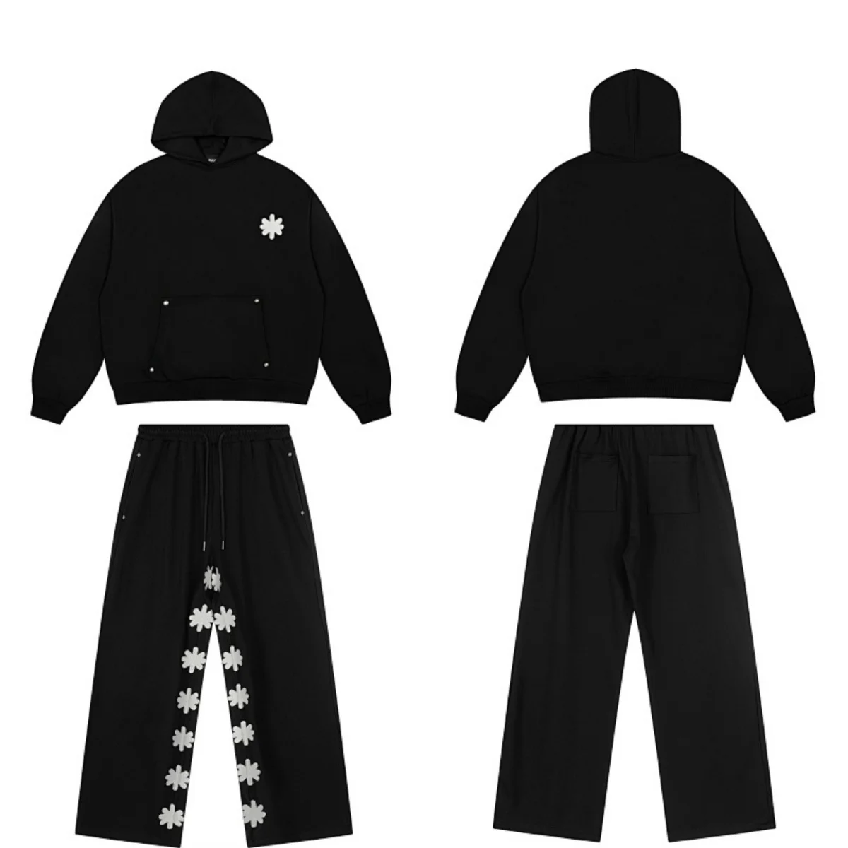LOSTSHDWS JEANS Sun Flower Heavy Industry Basic Solid embroidered American high street hoodie set