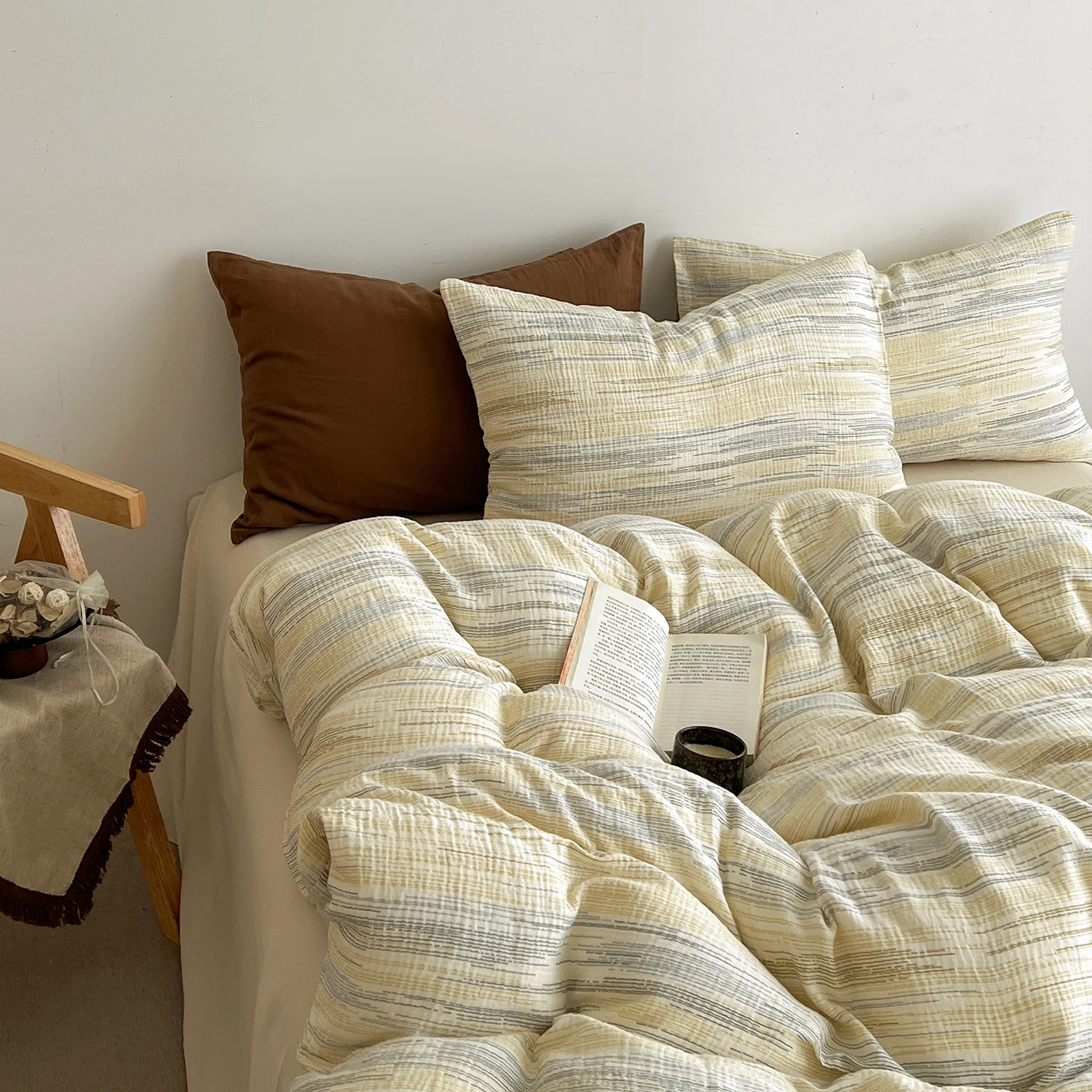 Niedliche Bettwäsche im koreanischen Stil für Mädchen Bettwäsche neue haut freundliche frische Flora gedruckt gewaschene Baumwolle Bett bezug Set – Detail 11