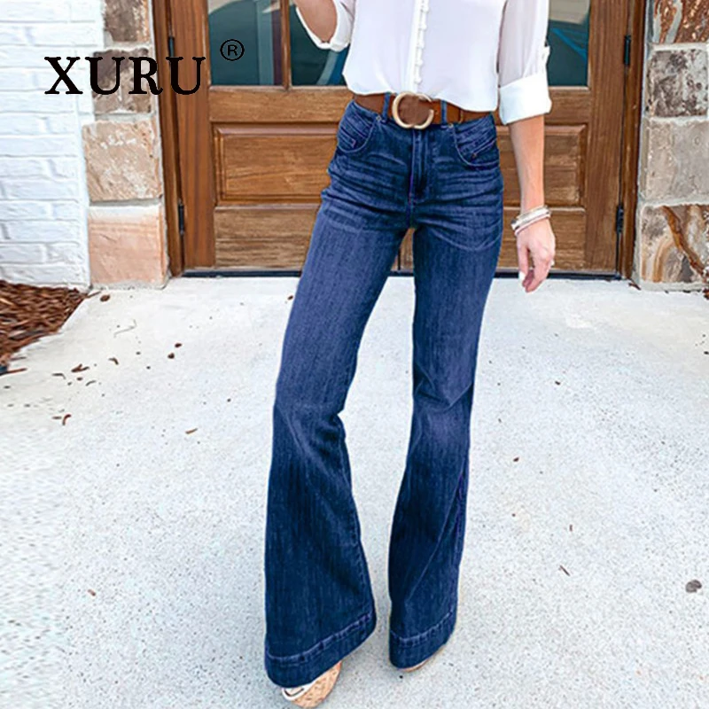XURU - New Women's High Waist Micro Elastic Jeans, Y2k Clothing Comfortable and Casual Wide Leg Long Jeans, Men's Pants