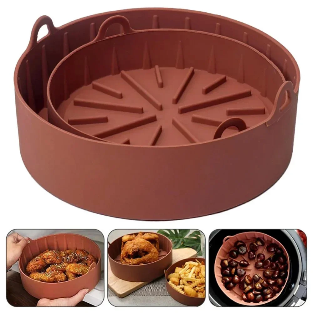 AirFryers Silicone Basket Pot Silicone Mold Air Fryers Easy Clean Oven Baking Trays Pizza Plate Grill Pan Air Fryers Accessories