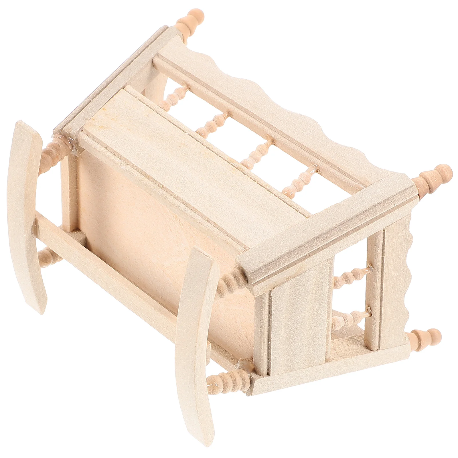 Mini House Bed Wood Cradle Adornment Furniture Wooden Dollhouse Decorative Miniature Crib
