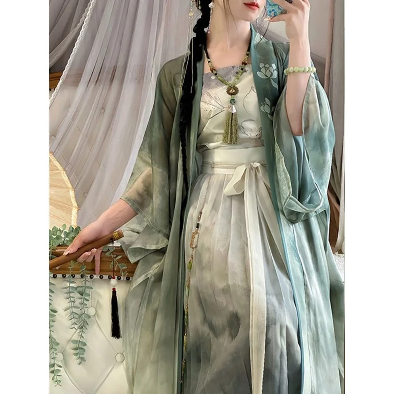 

New Original Song Dynas Chinese Hanfu Women's Long Dry Temple Pleated Skirt Thin Spring Summer Autumn National Sle Set